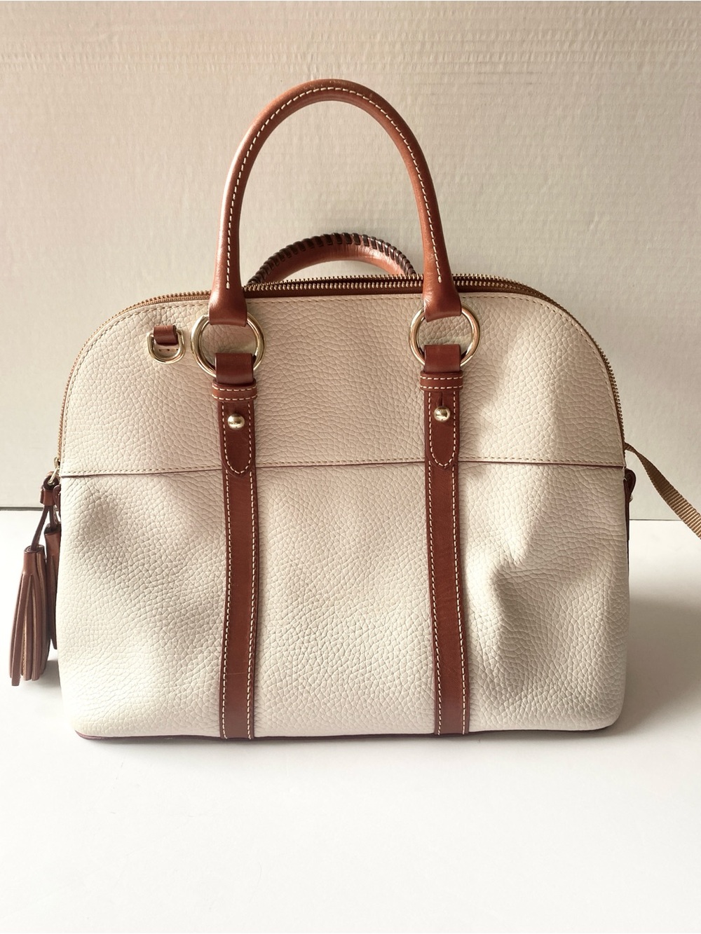 Dooney & Bourke "Aubrey Satchel", Bone/Cognac, Excellent Condition, $95.00 - Picture 3 of 7